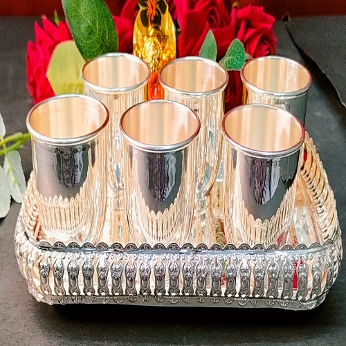German Silver 6 Glass With Tray Set